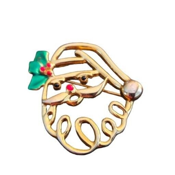 Vintage AAi Santa Clause Brooch Pin Goldtone Enamel Cut Out - Picture 1 of 4